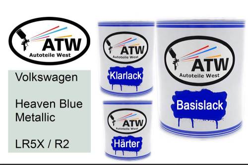 Volkswagen, Heaven Blue Metallic, LR5X / R2: 1L Lackdose + 1L Klarlack + 500ml Härter - Set, von ATW Autoteile West.